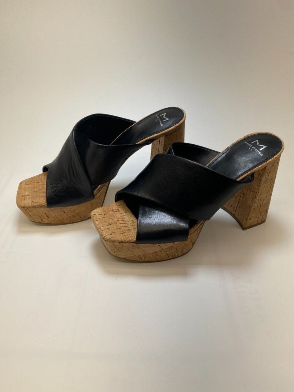 Marc Fisher LTD Womens Farlow Black Cork High Heel Sandal Sz 10